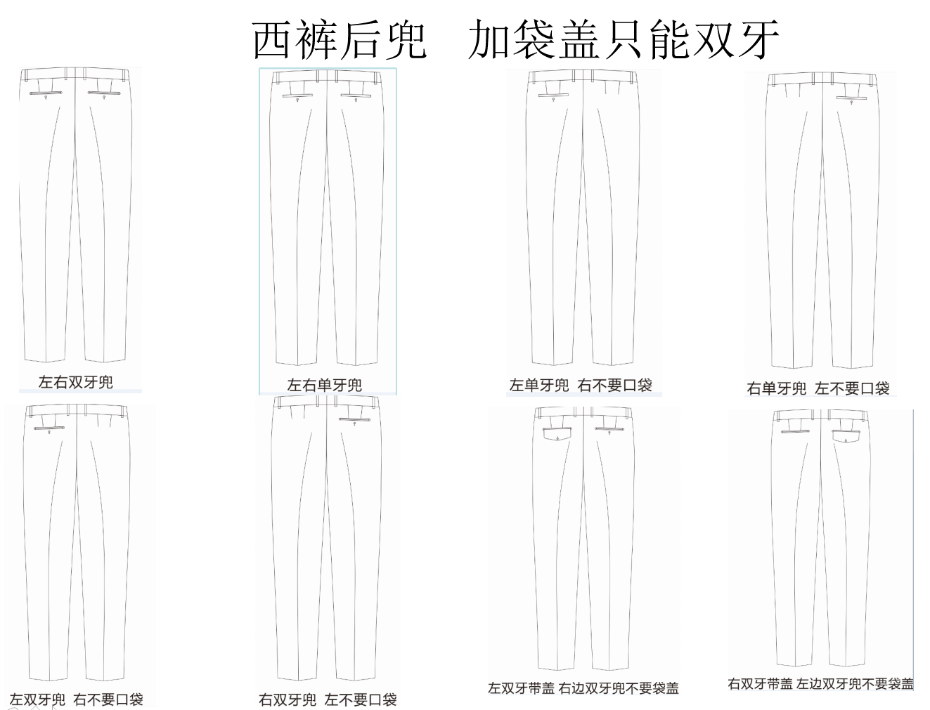 西裤后兜款式图